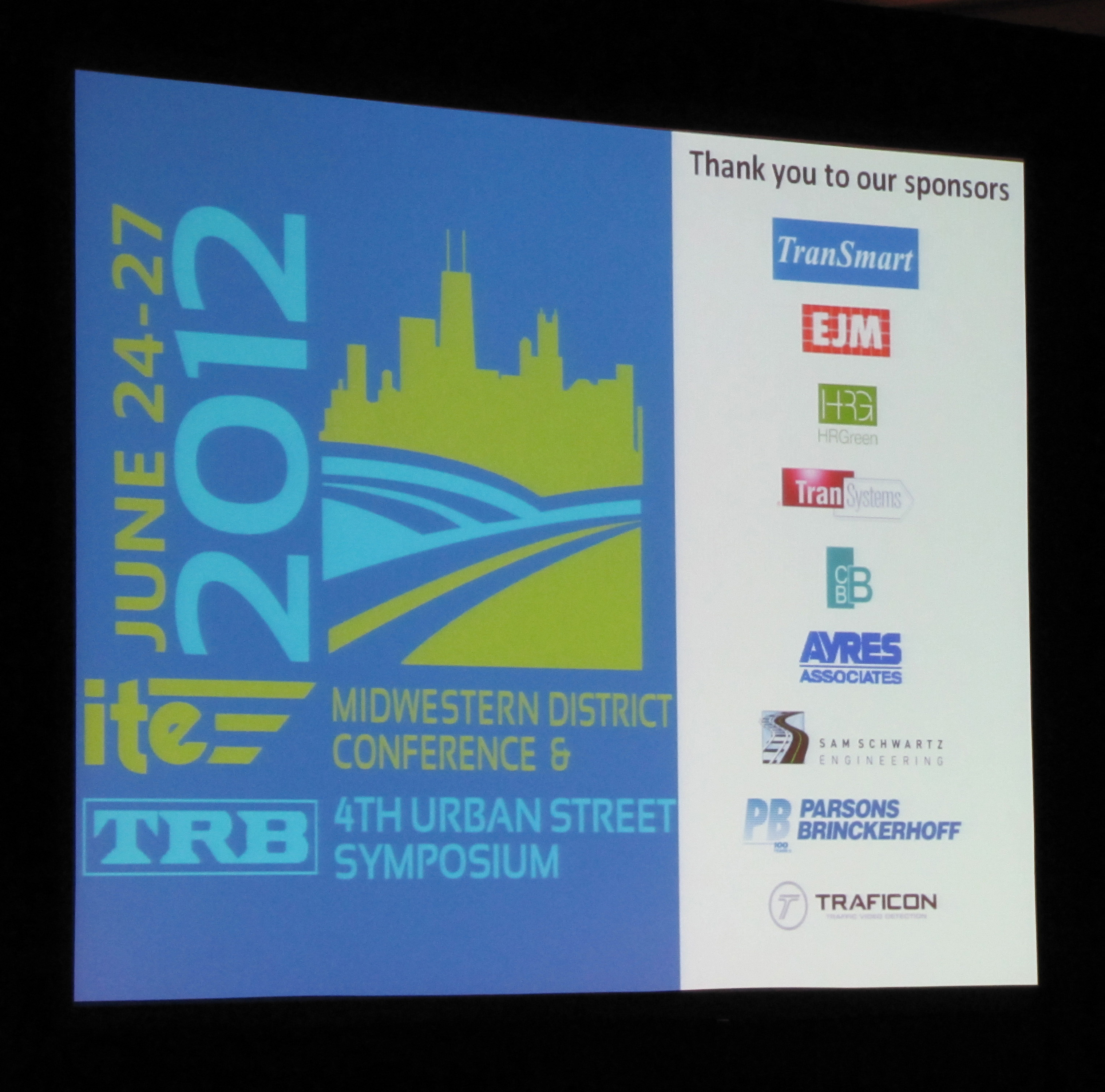 4th Urban Street Symposium: Slide from opening session listing the symposium sponsors